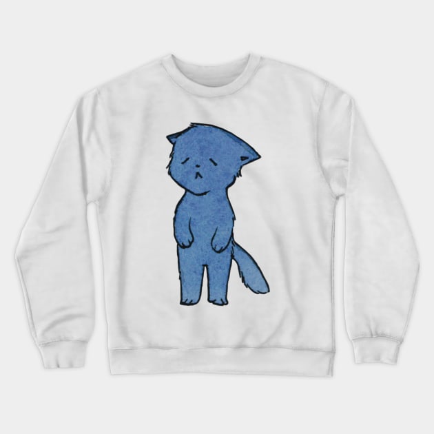 sad blue cat illustration watercolor Crewneck Sweatshirt by maoudraw